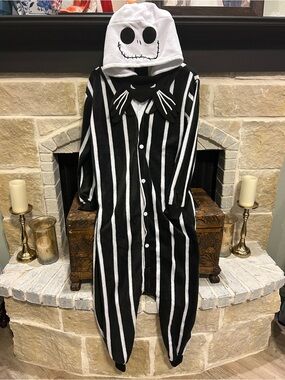 Adult Unisex Black & White Jack Skellington Pajamas Onesie